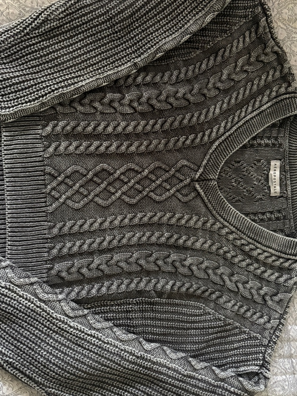 Aeropostale Gray Cable-Knit Crew Sweater